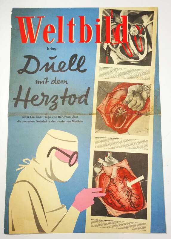 Altes Plakat Weltbild bringt Duell mit dem Herztod Richard Hermann 1950er Poster