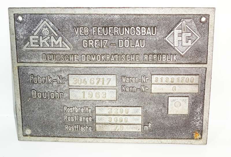 Schild EKM VEB Feuerungsbau Greiz Dölau DDR Baujahr 1963 Fabrik Nr 3046717 Lokschild 
