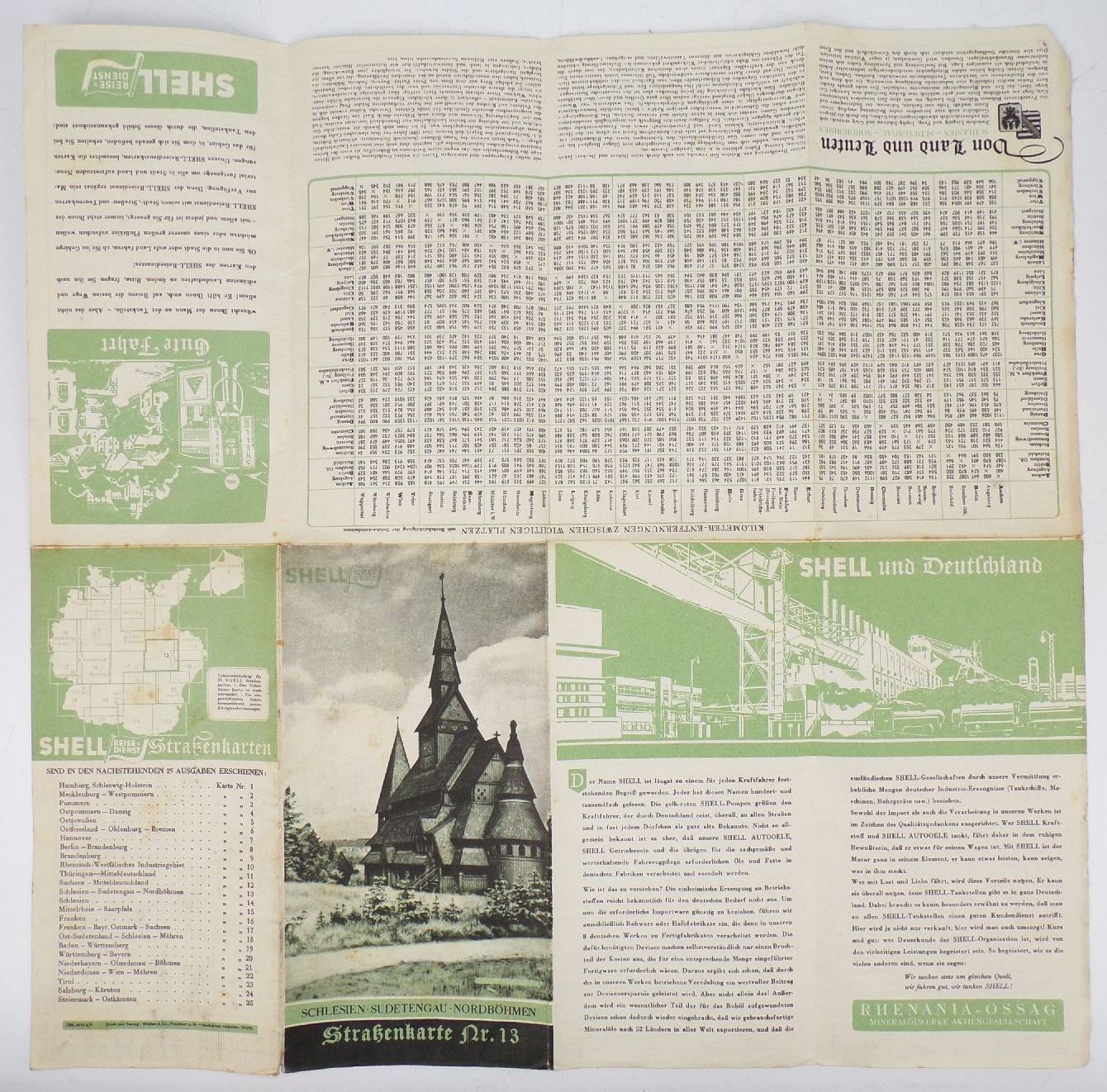 Shell Schlesien Sudetengau Nordböhmen Straßenkarte Reisedienst 1930 er 