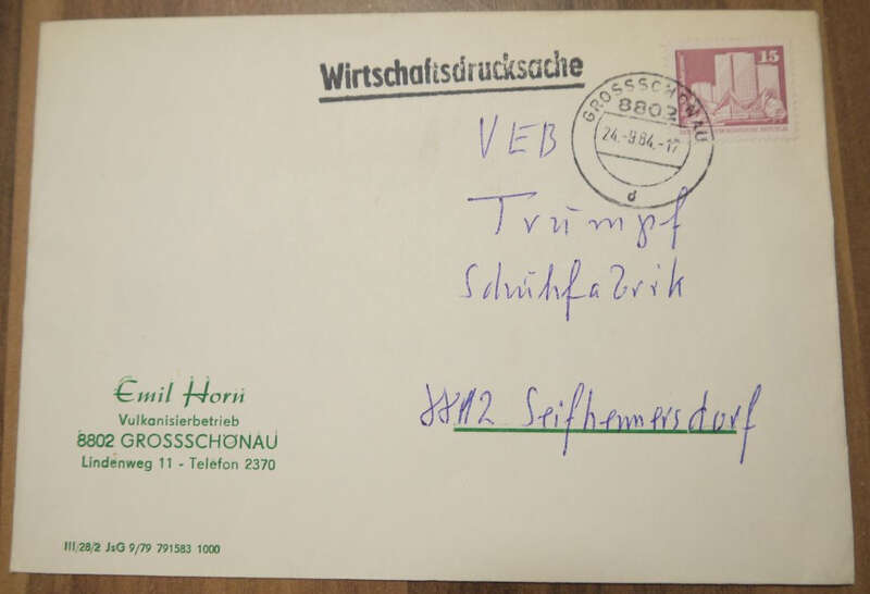 Firmenbrief DDR Emil Horn Vulkanisierbetrieb Großschönau 1984