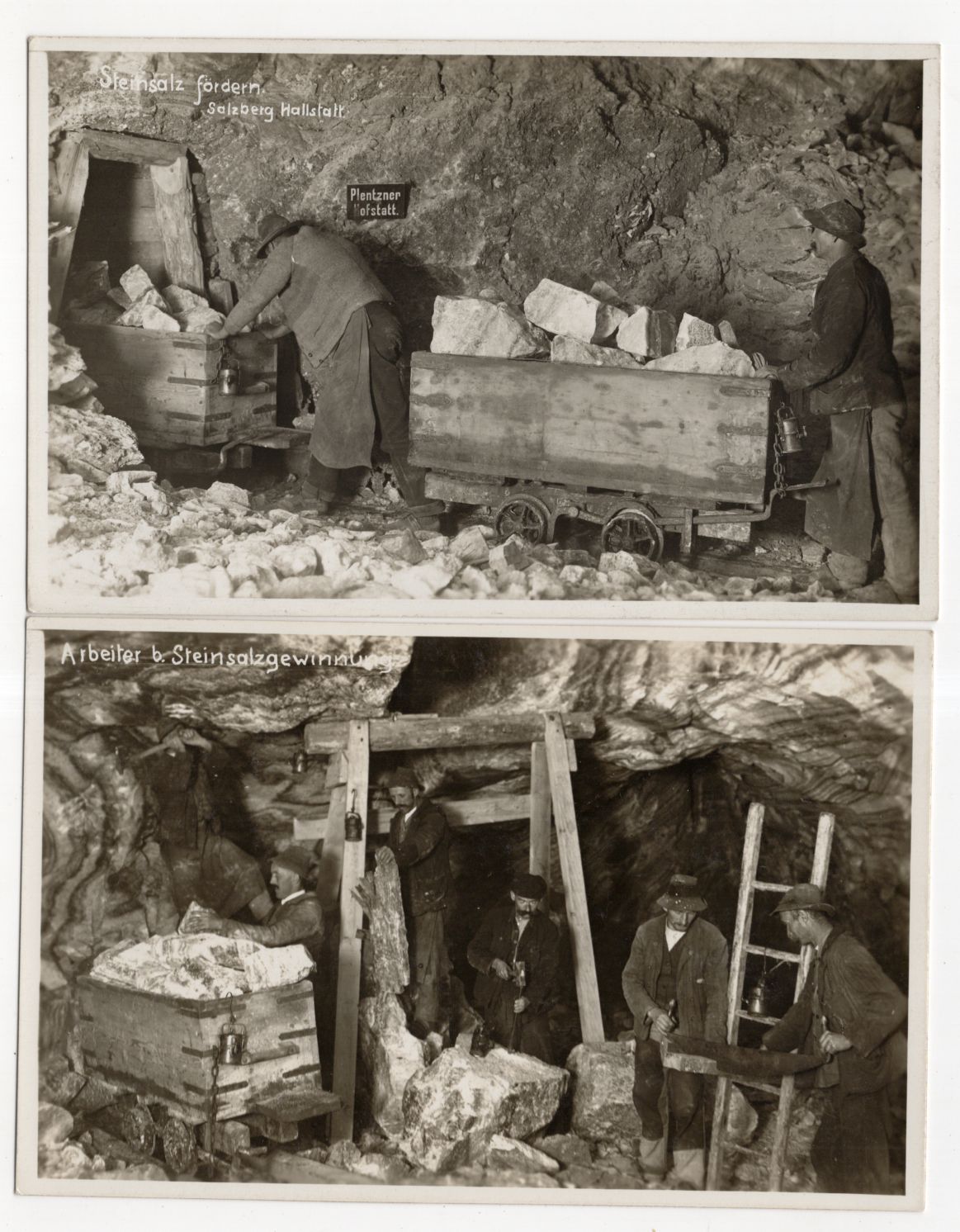 2 x Foto Ak Hallstatt Salzbergwerk Bergbau Steinsalz Förderung 1930er 