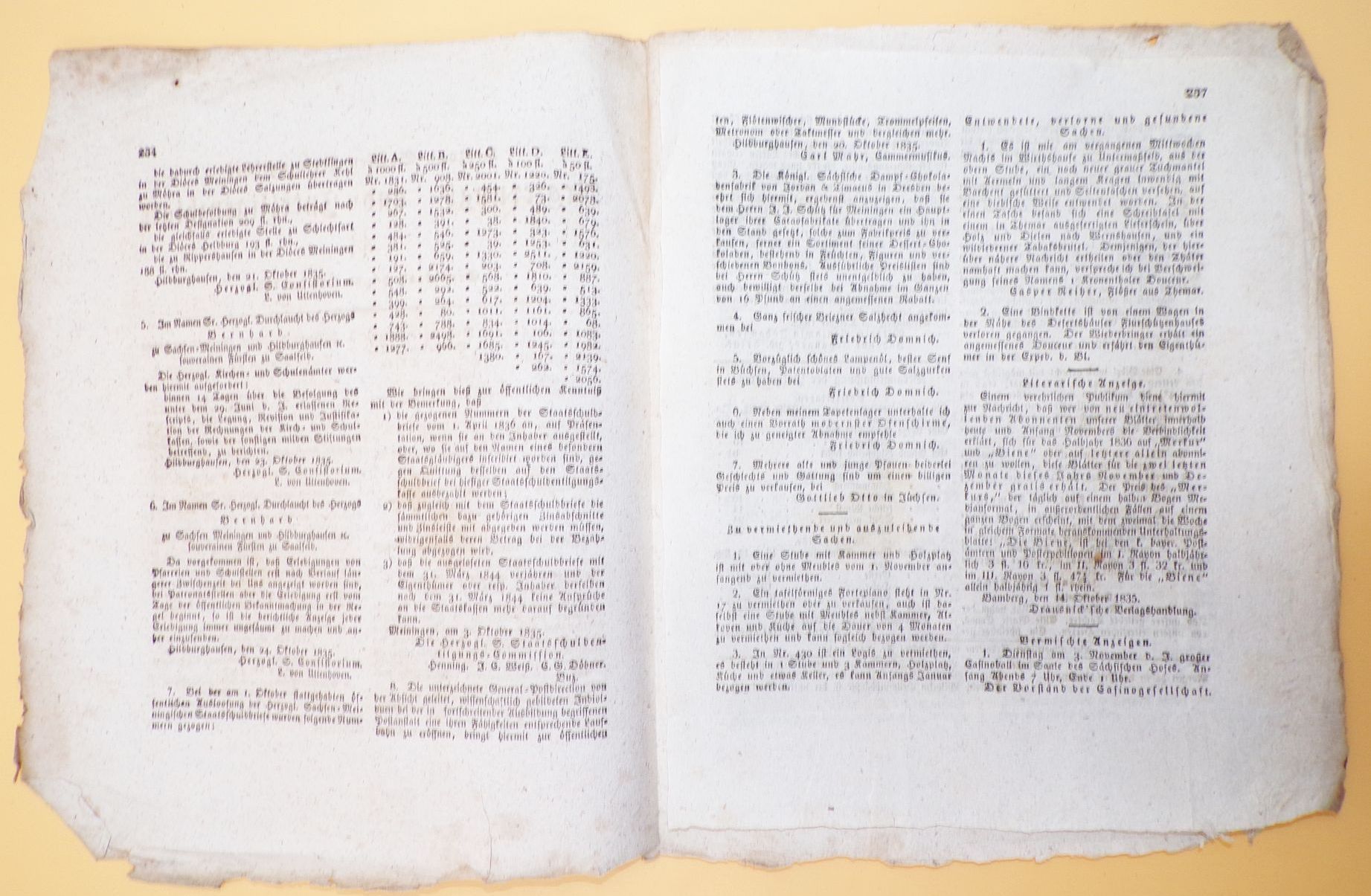 Zeitung Antik Herzoglich Sachsen Meiningisches Regierungs und Intelligenzblatt 1835