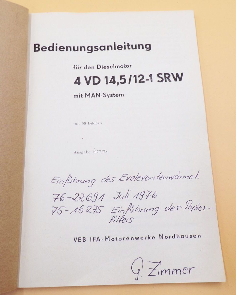 Bedienungsanleitung Dieselmotor 4 VD mit MAN System VEB Ifa Nordhausen Bedienungsanleitung Dieselmotor 4 VD mit MAN System VEB Ifa Nordhausen