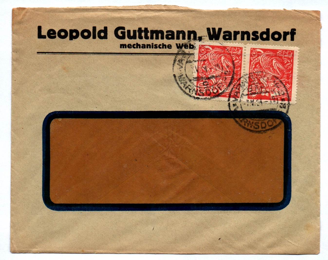 Brief Leopold Guttmann Warnsdorf mechanische Weberei 1924