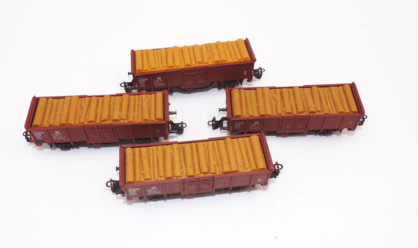 BTTB Güterwagen Hochbordwagen Stammholz 4 Stück Spur TT analog DDR BTTB Güterwagen Hochbordwagen Stammholz 4 Stück Spur TT analog DDR