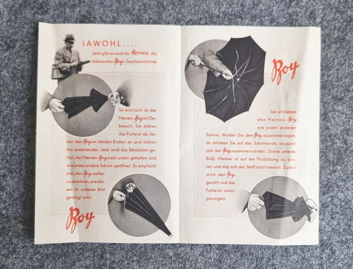 Roy der Taschenschirm für den Herrn alter Prospekt Werbung für Regenschirme Roy der Taschenschirm für den Herrn alter Prospekt Werbung für Regenschirme