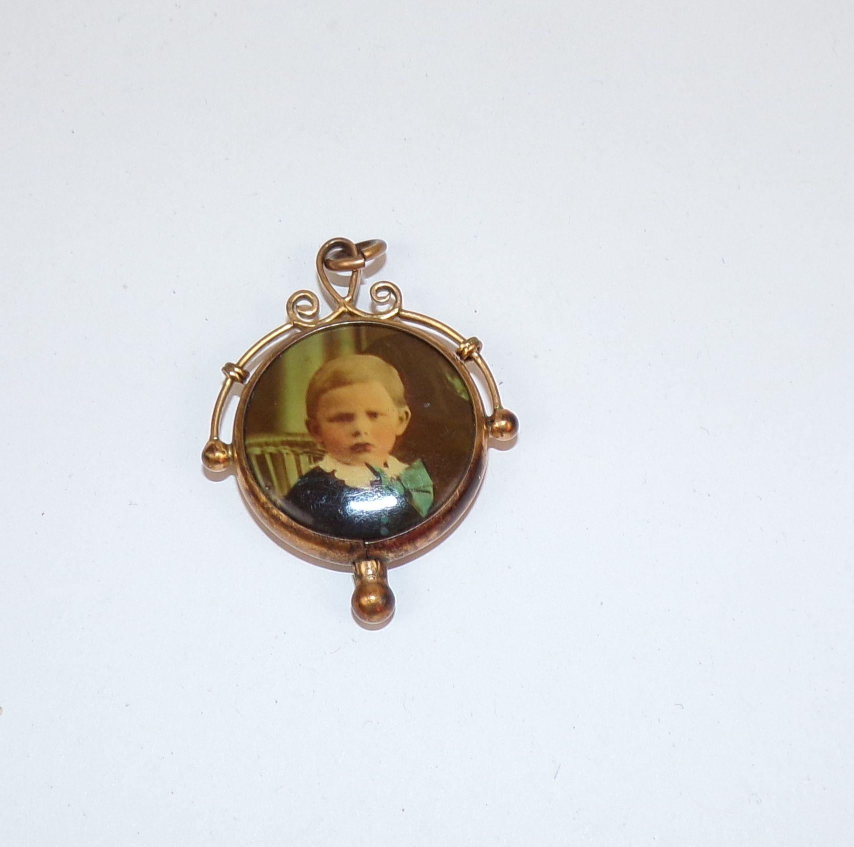 Alter Anhänger Kinder Fotografie Portrait Gold Double um 1910