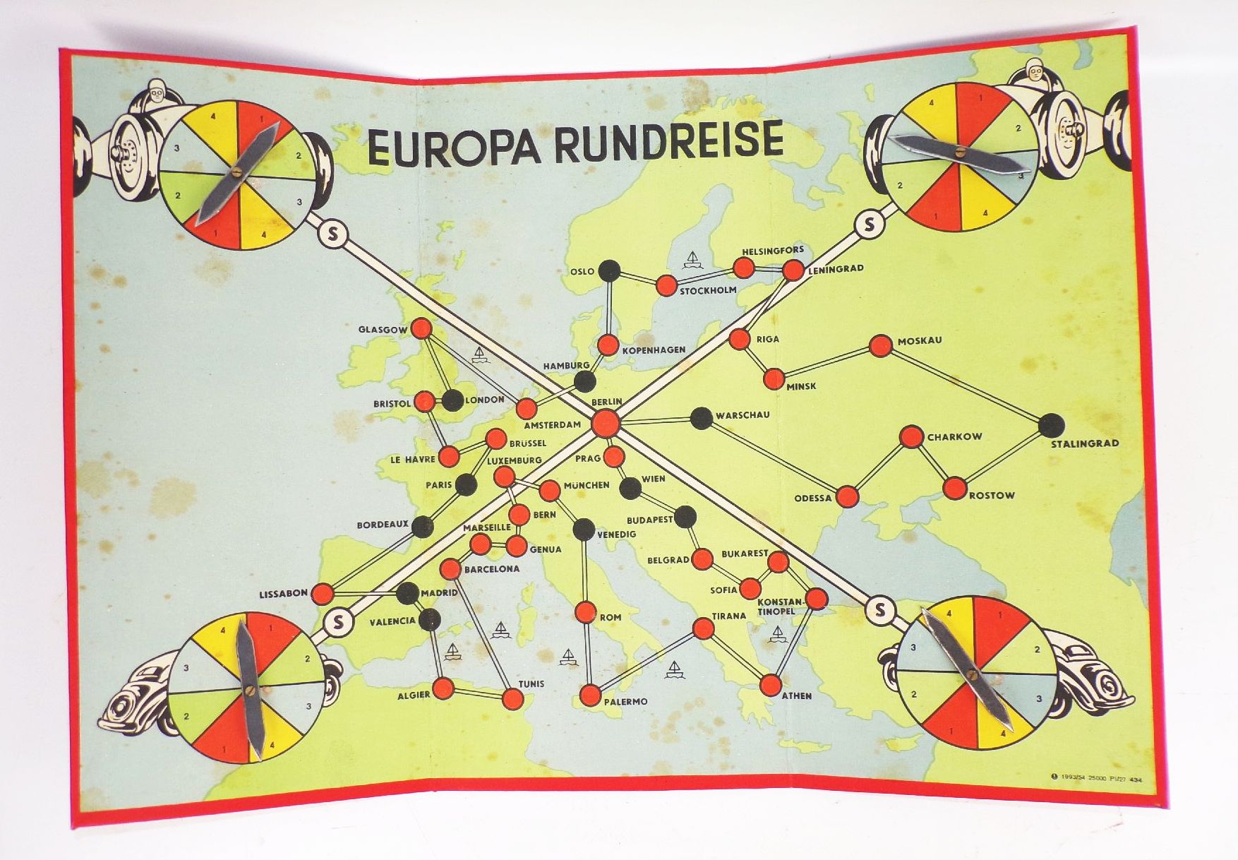 Europa Rundreise Auto Brettspiel WL Spiele altes Gesellschaftsspiel 