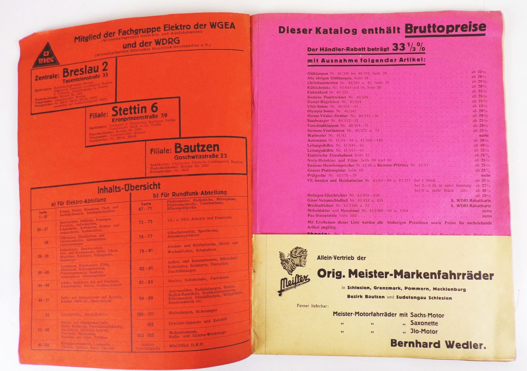 Alter Katalog Lampen Leuchten Spielwaren Bernhard Wedler Breslau 