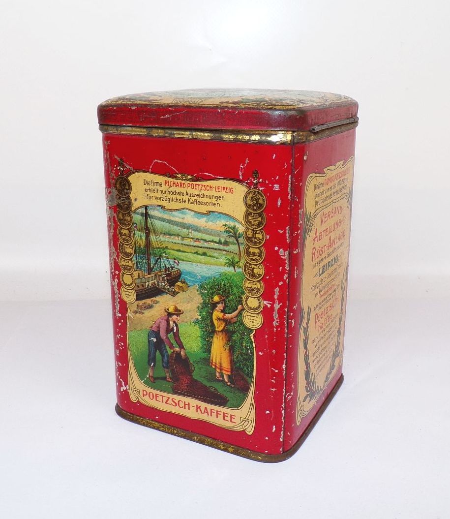 Alte Poetzsch Kaffee Blechdose Leipzig lithografiert um 1900 