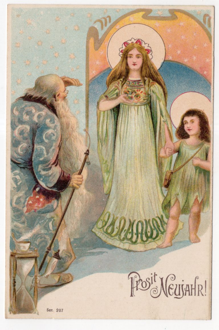 Litho Ak Prosit Neujahr Petrus Himmelspforte um 1910