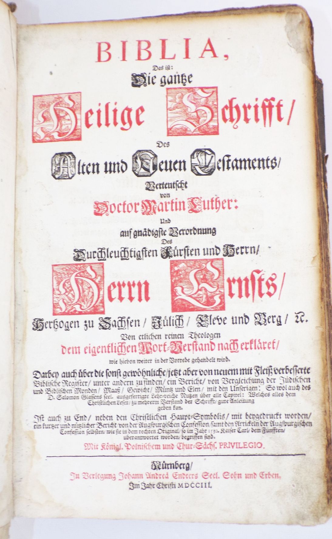 Bibel heilige Schrift Martin Luther 1703 Ledereinband 