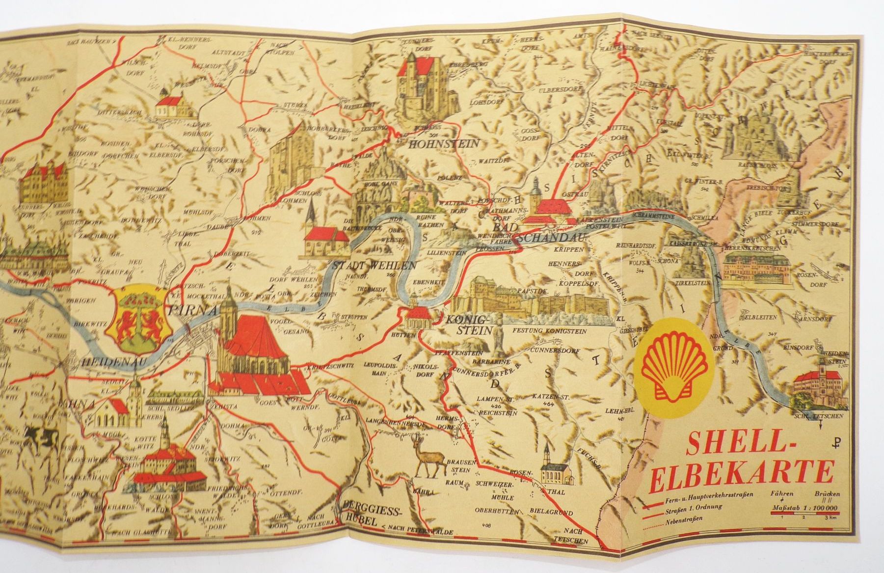Landkarte Die Elbe von Tetschen nach Meissen Shell Elbekarte