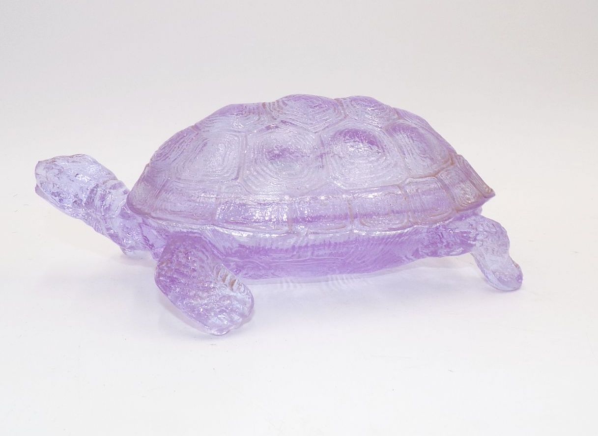 Alte Schildkröte Glas Schmuckdose Glaschale Violett Vintage