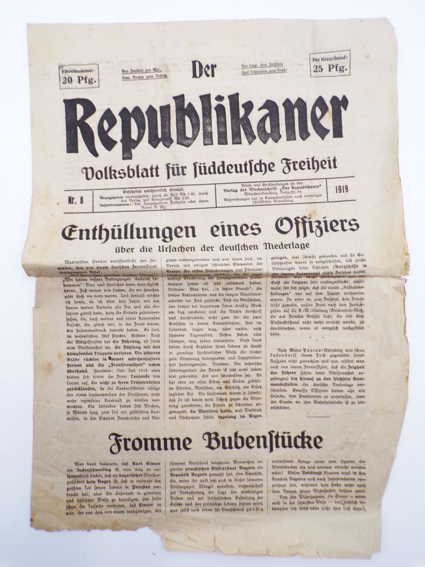 Der Republikaner 1919 Nummer 8 Zeitung Politik 