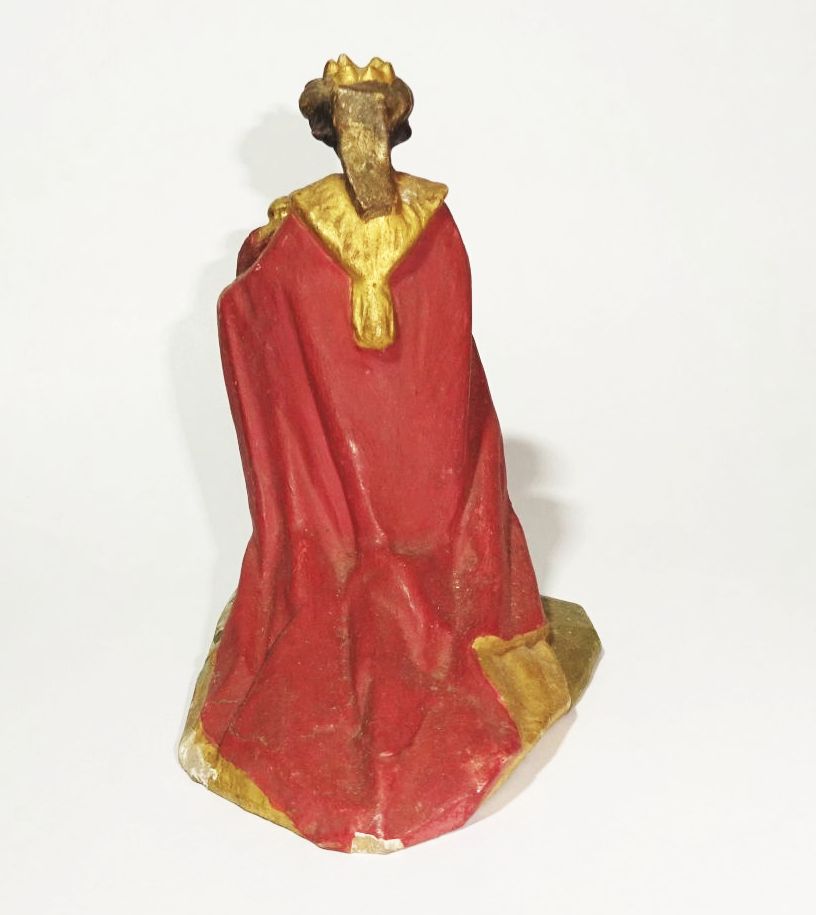 Geschnitzte Krippenfigur Balthasar Weihnachtsfigur um 1900 wohl Grödnertal