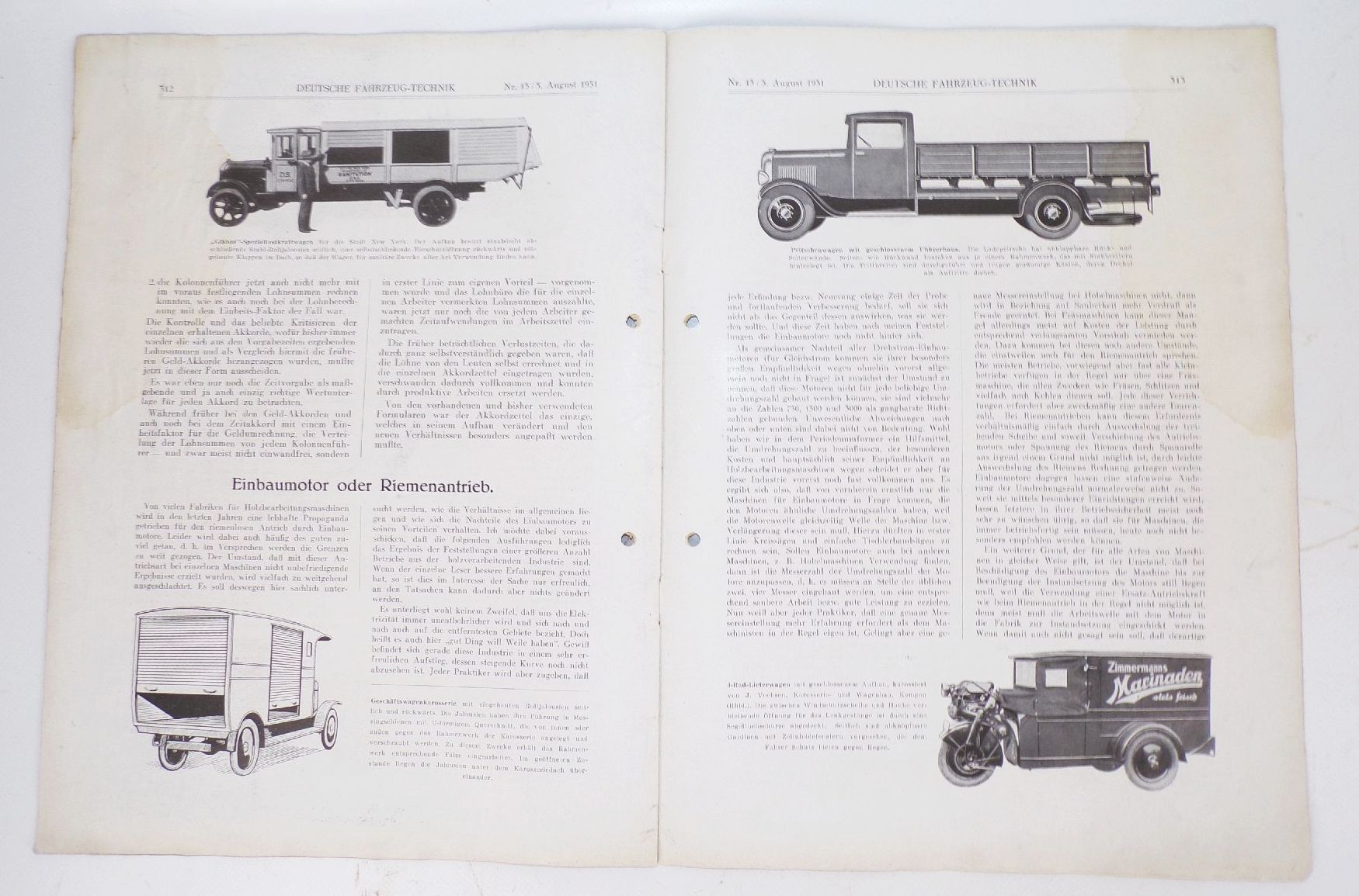 Deutsche Fahrzeug Technik 1926 Zeitschriften Automobil KFZ Oldtimer 