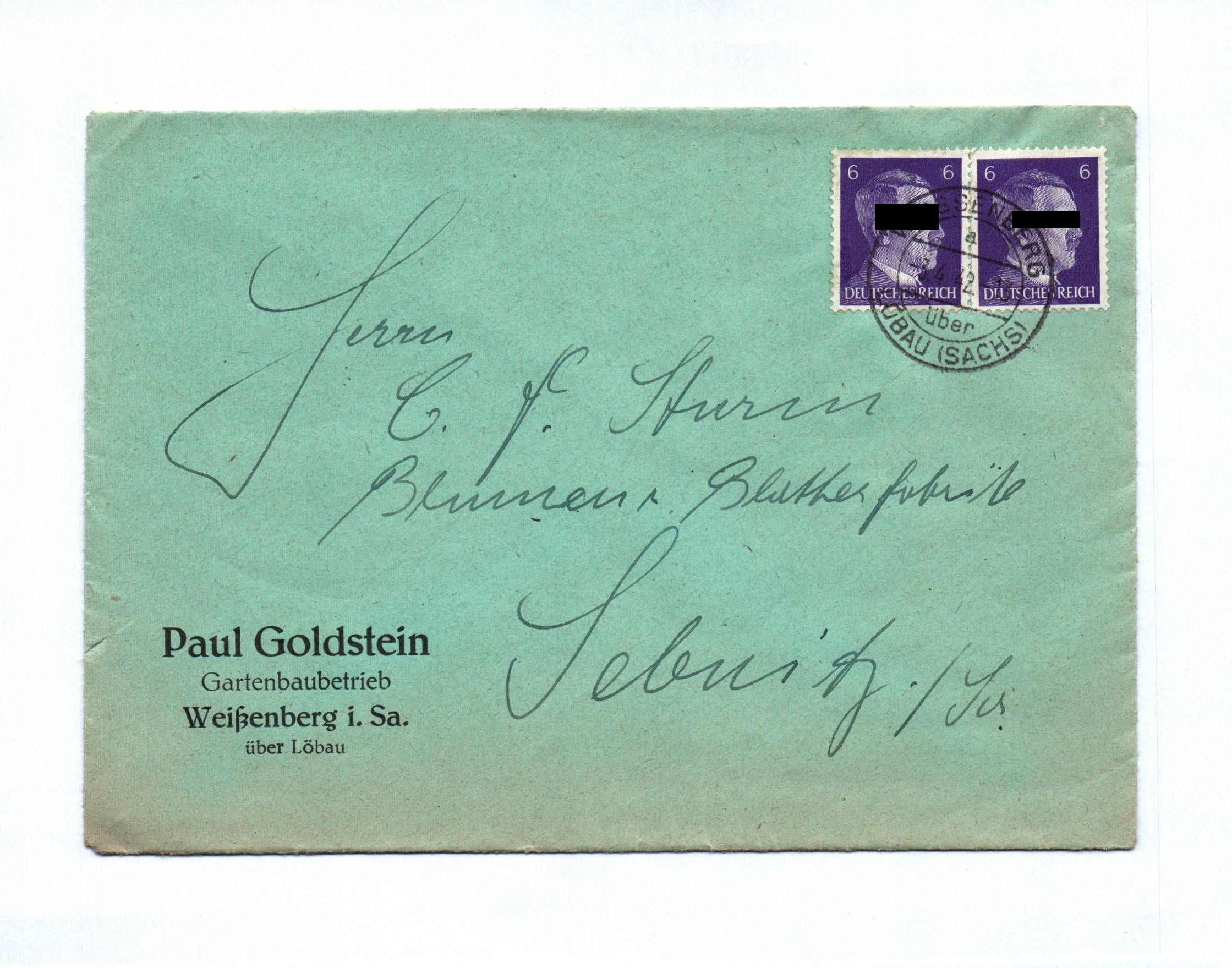 Brief Paul Goldstein Gartenbaubetrieb Weißenberg Sachsen 1942 Brief Paul Goldstein Gartenbaubetrieb Weißenberg Sachsen 1942