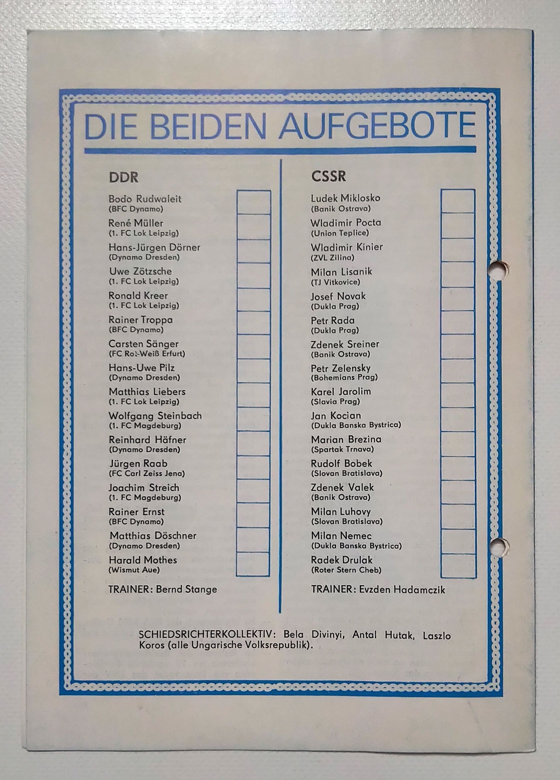 Fußball Programmheft Fußballländerspiel DDR - CSSR 1984