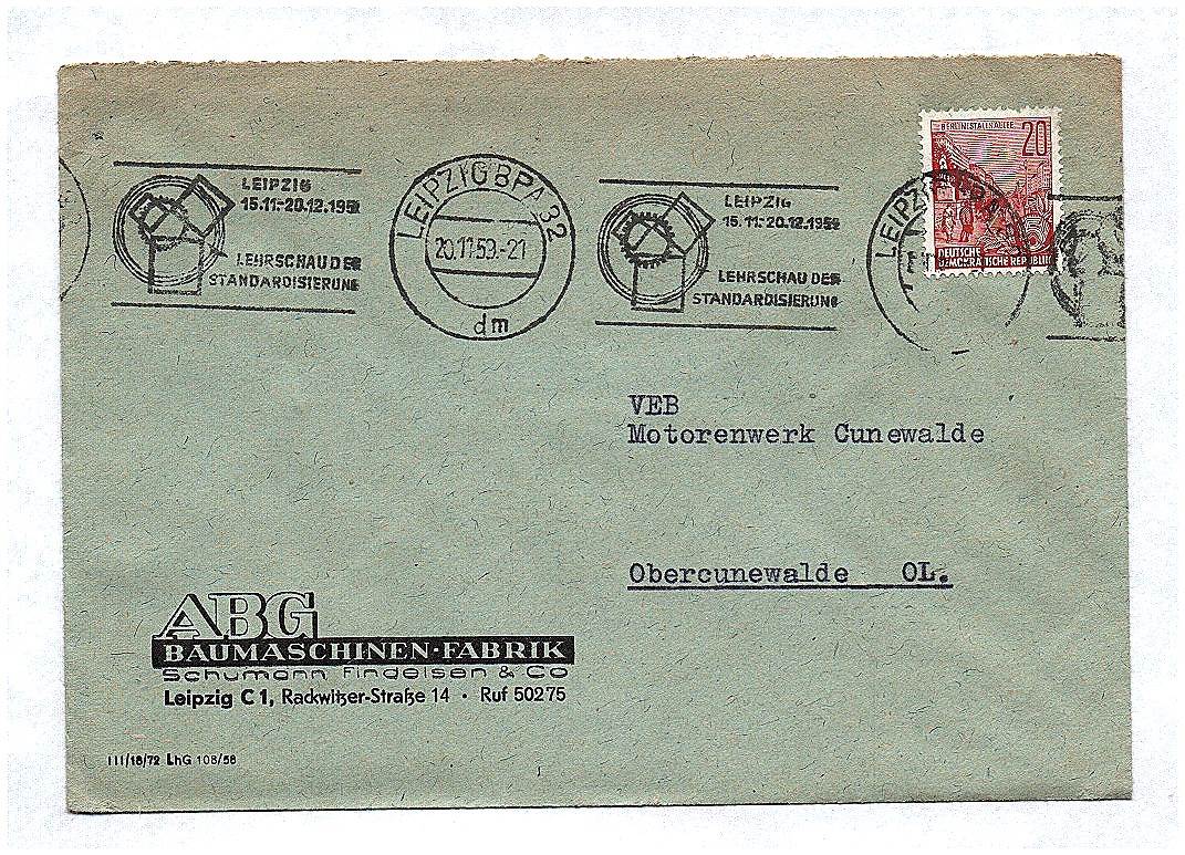 Brief DDR 1959 ABG Baumaschinen Fabrik Leipzig