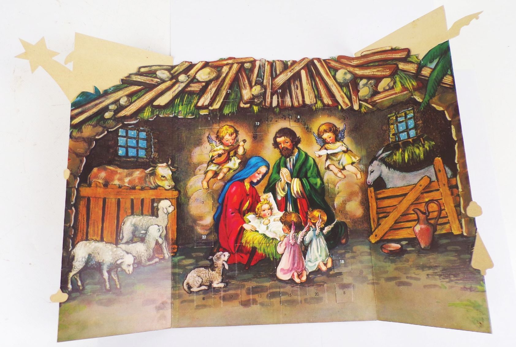 Alter Krüger Adventskalender zum Aufstellen Weihnachtskrippe Vintage 