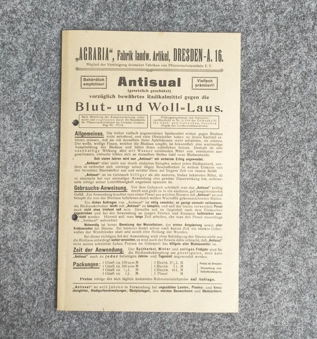 Alter Prospekt Antisual Fabrik landwirtschaftliche Artikel Dresden Alter Prospekt Antisual Fabrik landwirtschaftliche Artikel Dresden