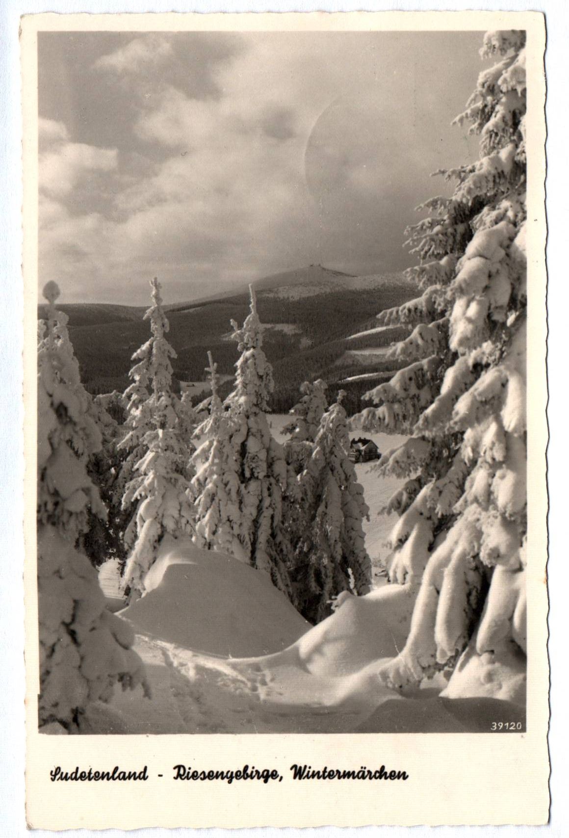 Foto Ak Sudetenland Riesengebirge Wintermärchen 1939