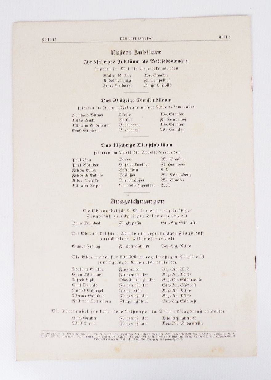Der Lufthanseat Werkzeitschrift Deutsche Lufthansa 1939 Heft 5