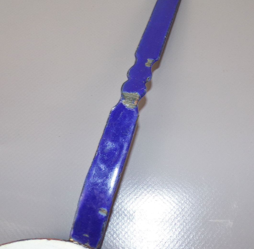 Alte Schaumkelle Emaille Weiß Blau Kelle Küche Deko Vintage 