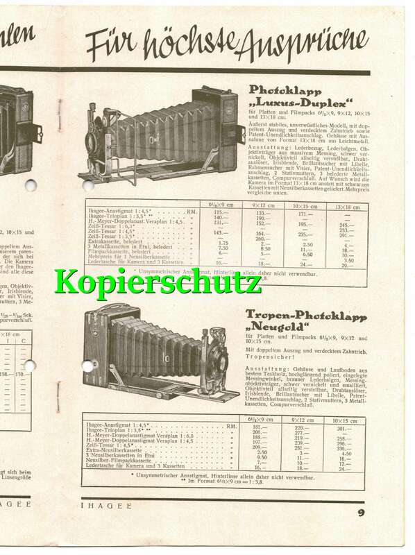 Katalog Ihagee Dresden Fotoapparate Kameras 1929 