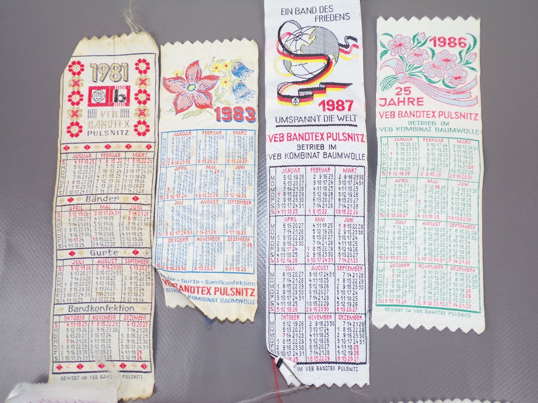 Lot Kalender VEB Bandtex Pulsnitz DDR 