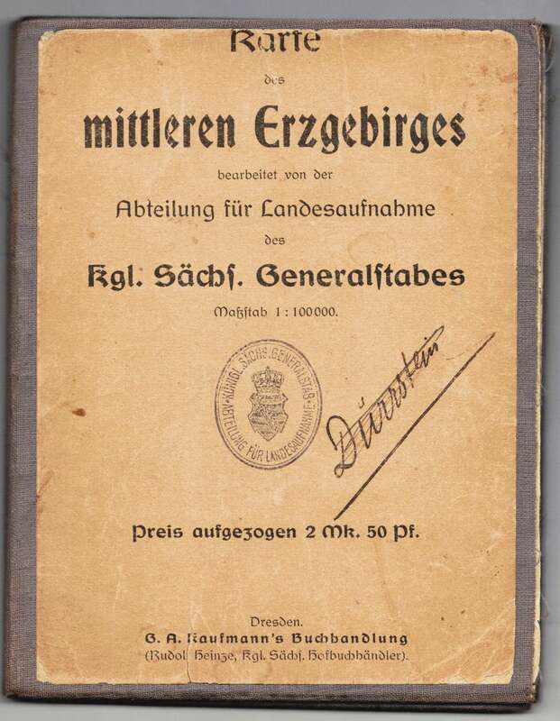 Alte Leinen Landkarte mittleres Erzgebirge Generalstab Stempel um 1910 !