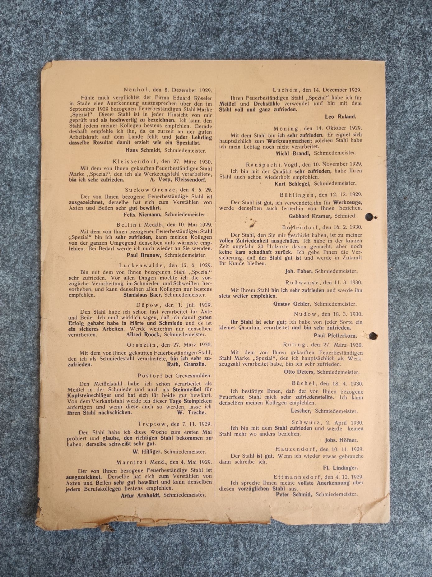 Eduard Röseler Stade Werbeblatt Stahl Großhandlung um 1930 Eduard Röseler Stade Werbeblatt Stahl Großhandlung um 1930