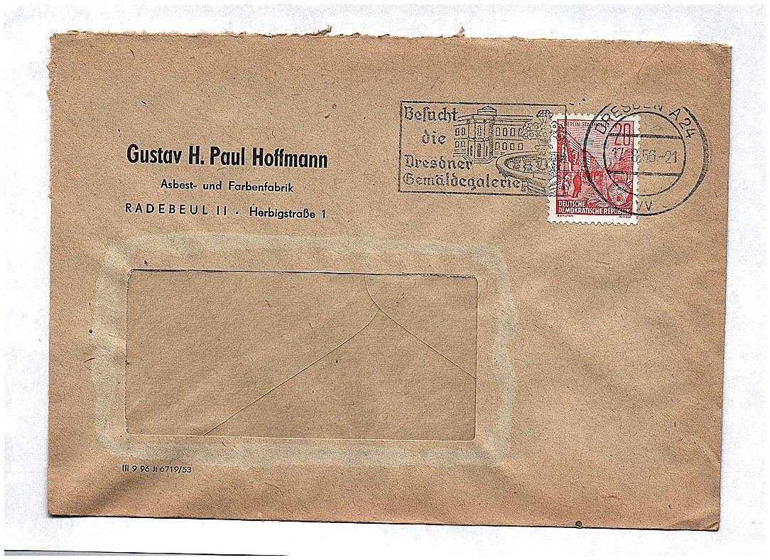 Brief Gustav H Paul Hoffmann Asbest und Farbenfabrik 1956