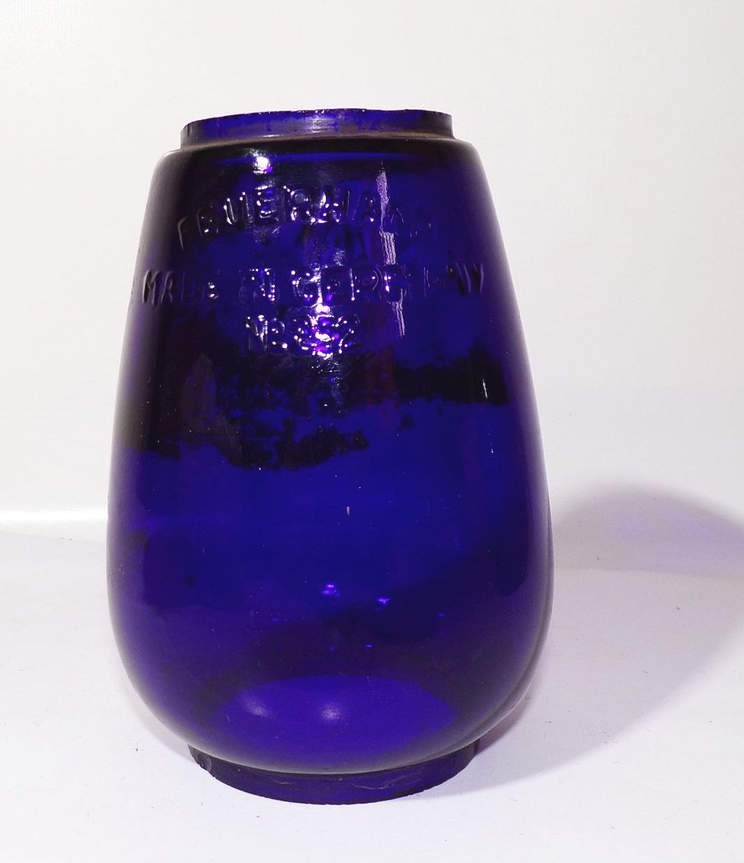 Altes blaues Feuerhand Lampenglas Nr 252 Made in Germany Ersatzglas
