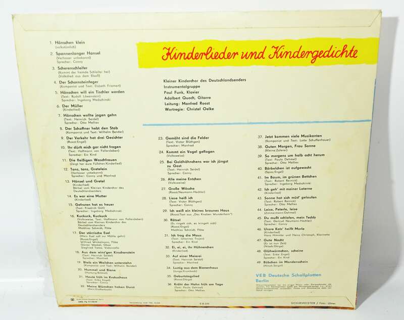 Kinderlieder und Kindergedichte 1969 DDR Schallplatte vintage
