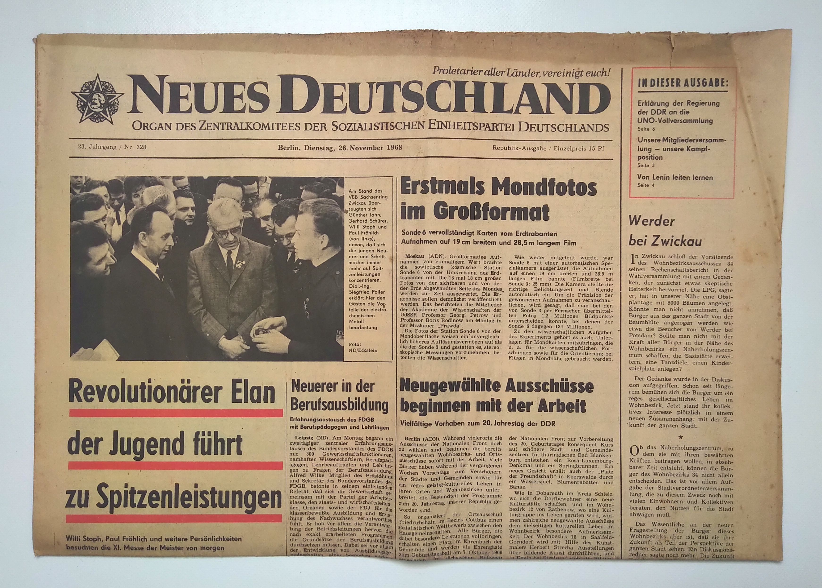 Neues Deutschland Nr 328 DDR Mondfotos im Großformat