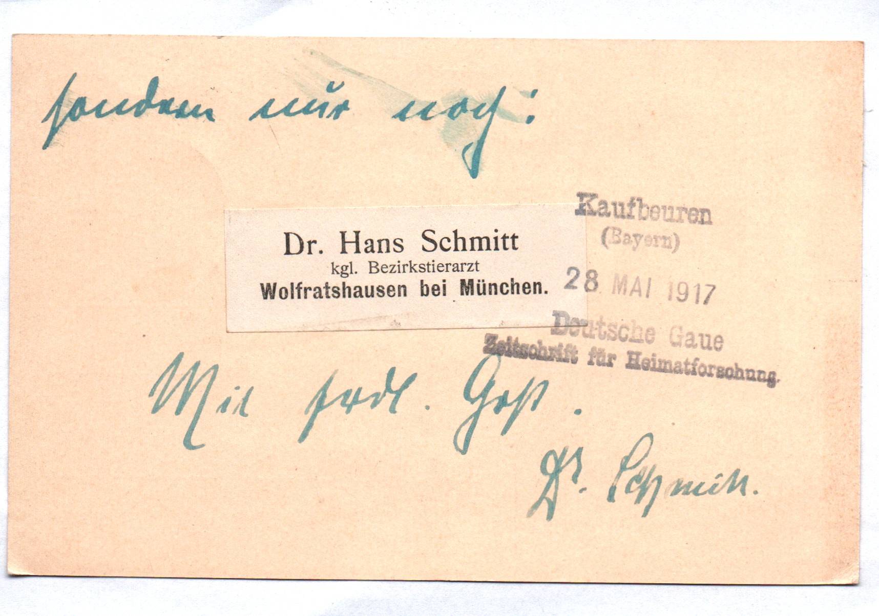 Bayern Postkarte Stabsveterinär Schmitt Pferde Depot Nr 1 3 bayerischer Armeekorps 