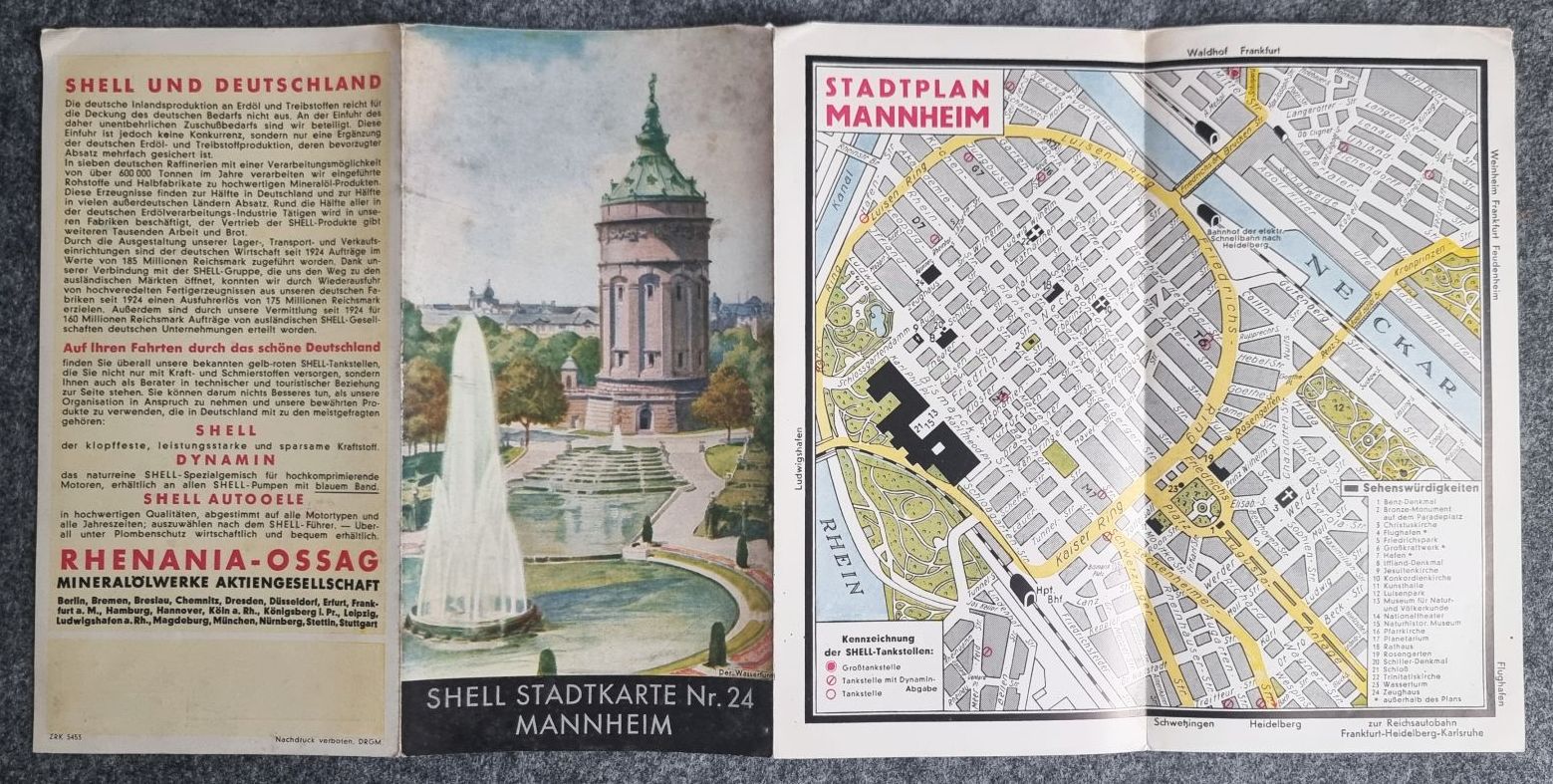 Shell Stadtkarte Nr 24 Mannheim Stadtplan 1930er Der Wasserturm Shell Stadtkarte Nr 24 Mannheim Stadtplan 1930er Der Wasserturm