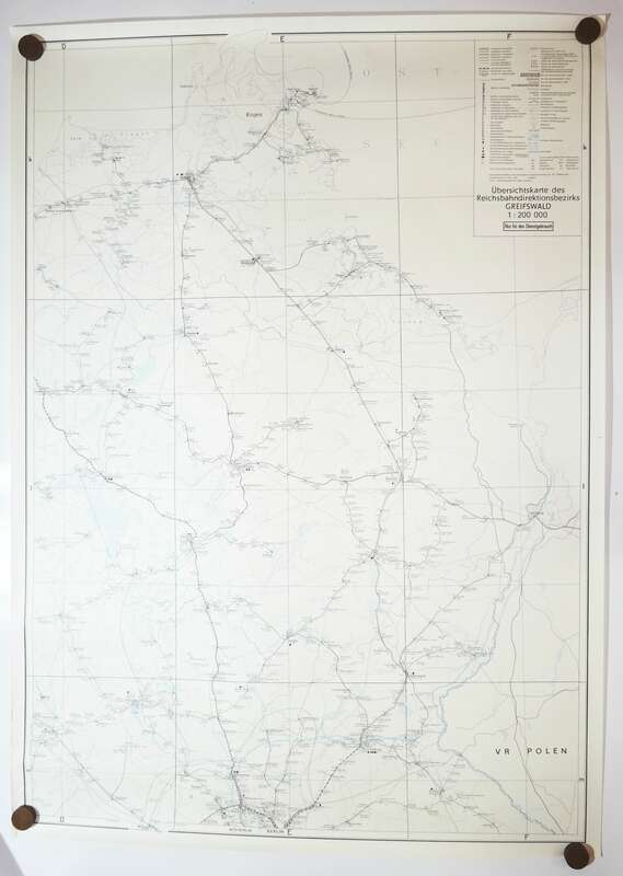 Dienstgebrauch Karte Reichsbahndirektion Greifswald 1987  Schienennetz DDR  