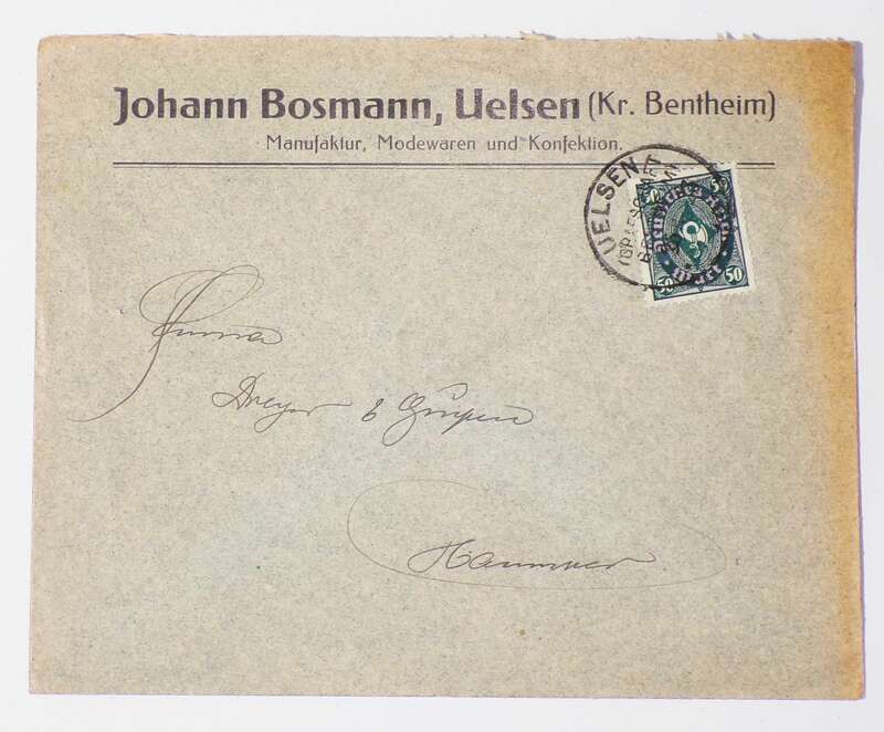 Uelsen Kreis Bentheim Firmenbrief 1923 Stempel Johann Bosmann Modewaren