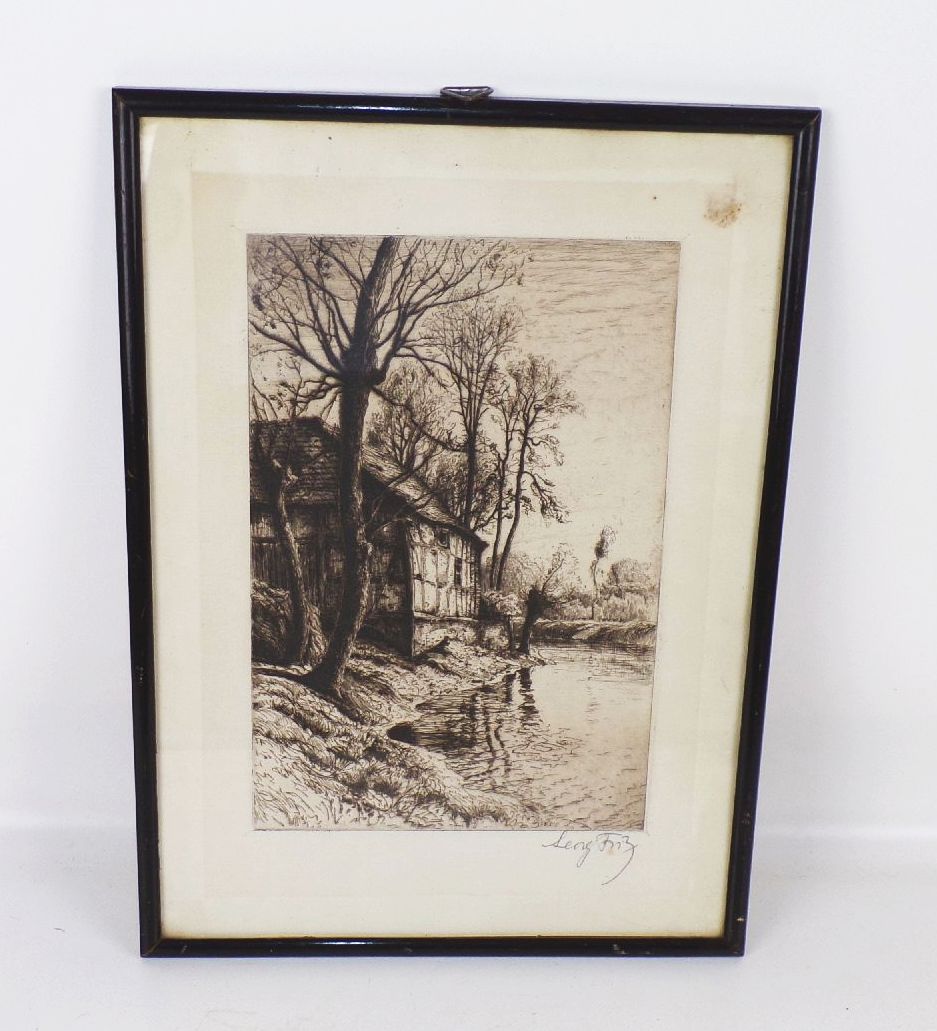 Georg Fritz Dresden Radierung Haus am Fluss 