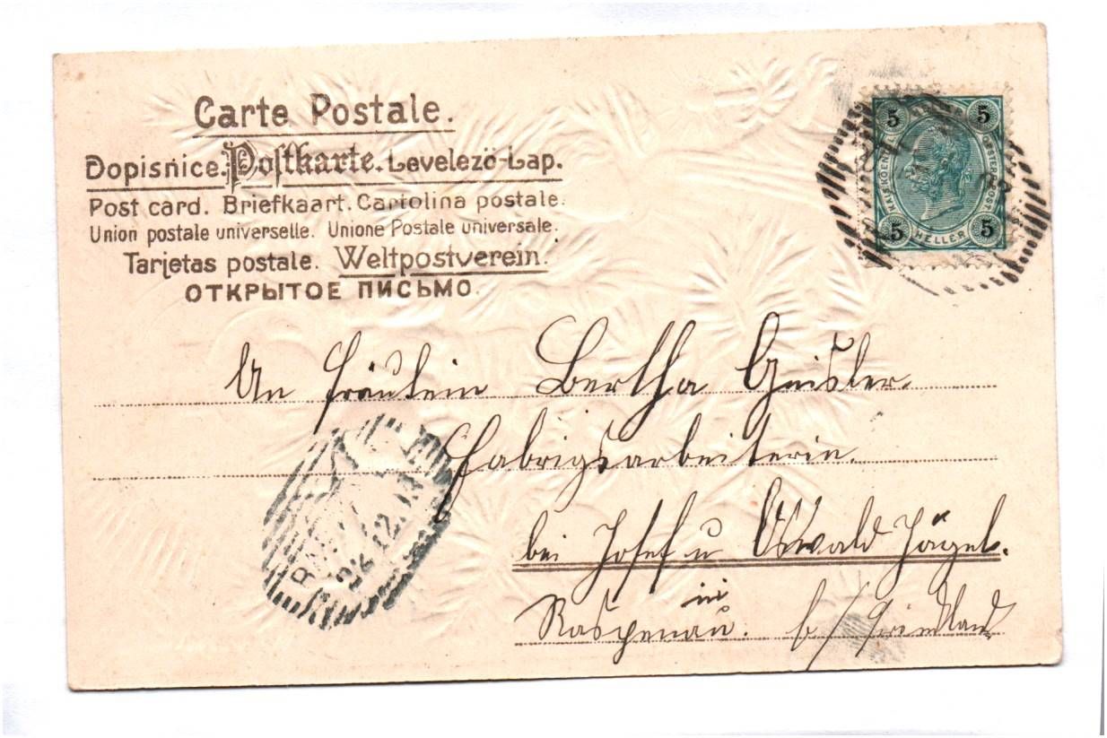 Postkarte mit Seide Jesuskind Engel Kerzenschein Weihnachten 1903