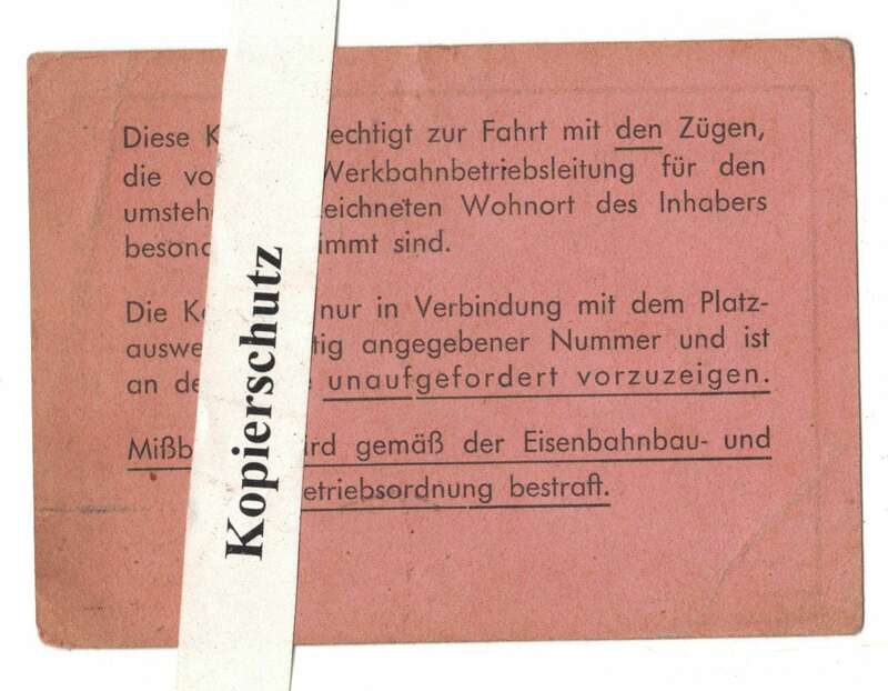 Heeresanstalt Peenemünde Werkbahn Fahrtausweis Karlshagen Versuchskommando Nord 2 WK