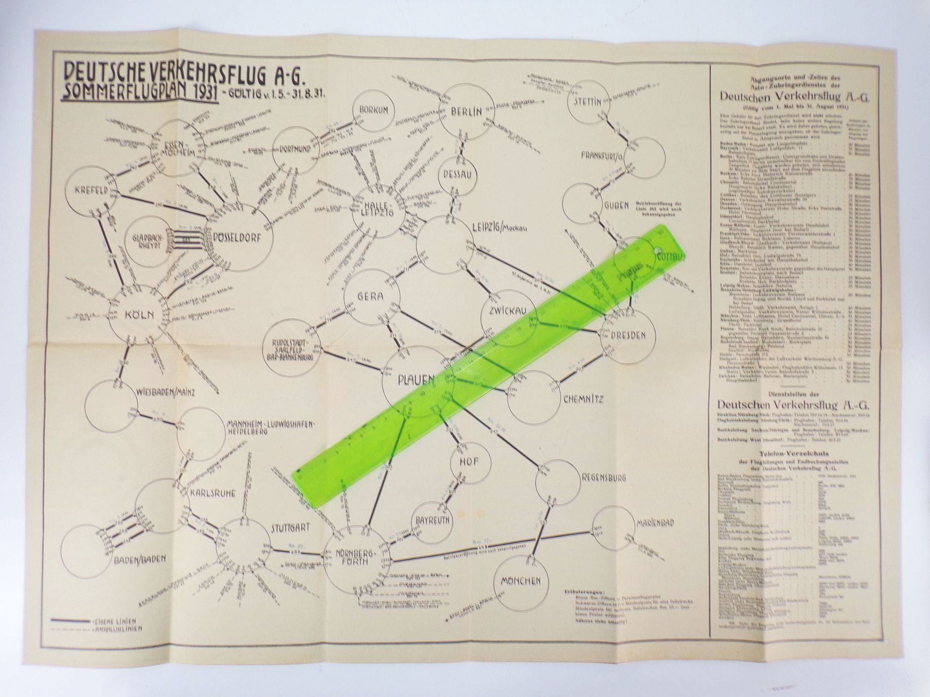 Flugplan Sommer 1931 Deutsche Verkehrsflug AG Fürth Bayern Flughafen Flugplan Sommer 1931 Deutsche Verkehrsflug AG Fürth Bayern Flughafen