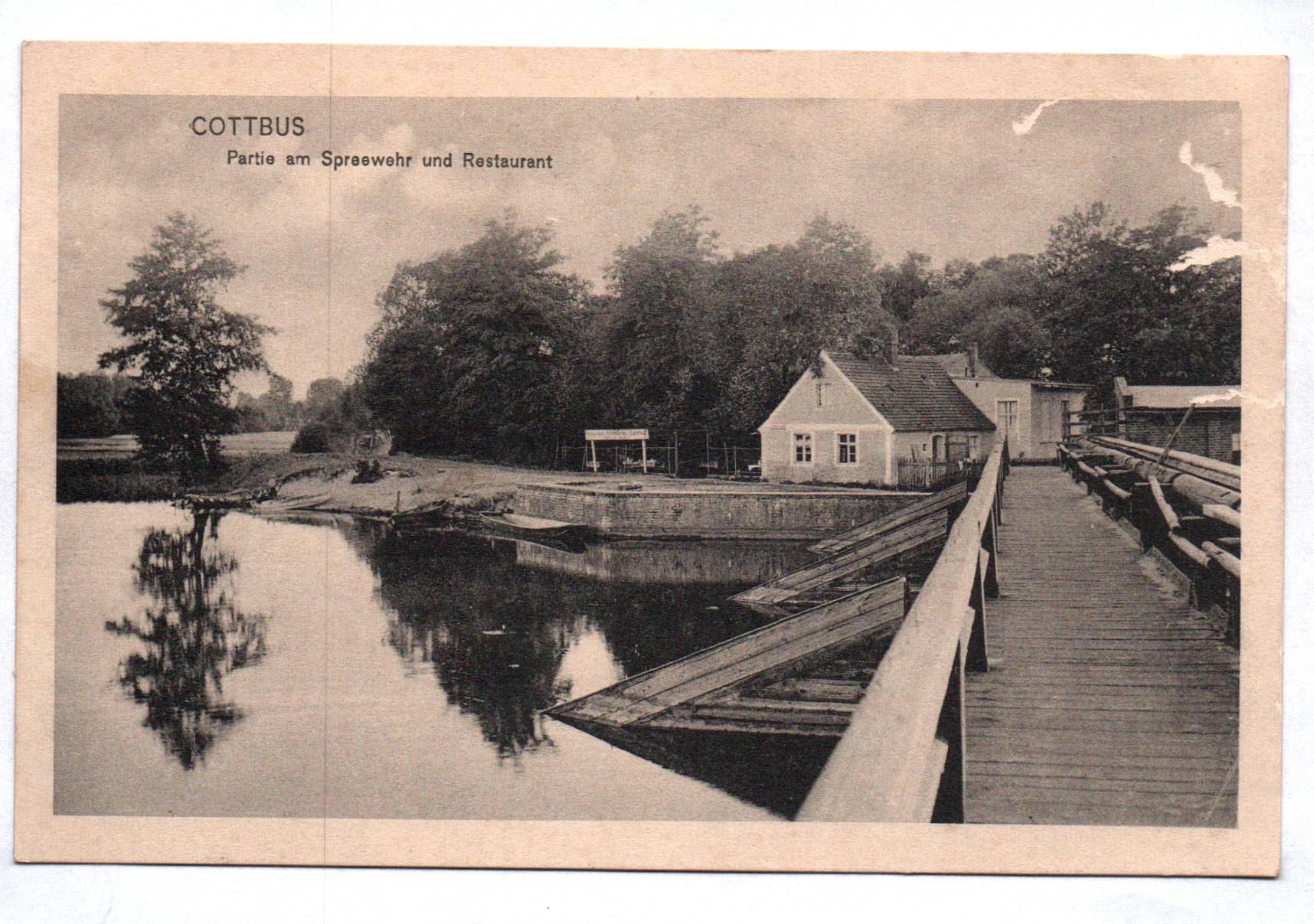 Ak Cottbus Partie am Spreewehr und Restaurant 