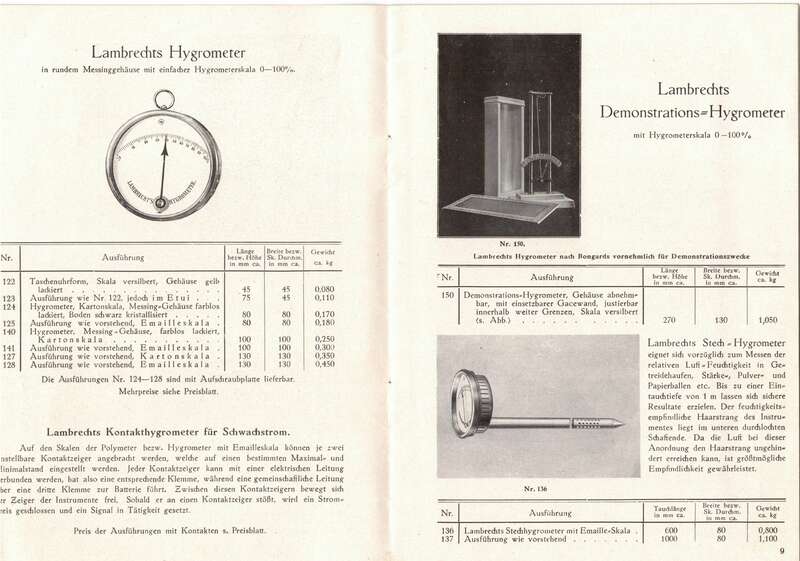 Katalog Listen Wilh.Lambrecht A G Göttingen Meßinstrumente Meßgeräte 1929 