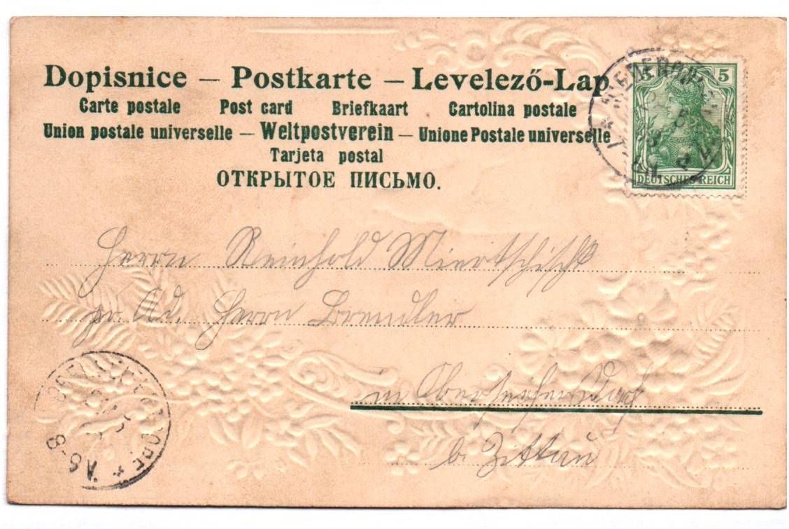 Ak Seide Blumen Taube 1903 Herzlichen Glückwunsch