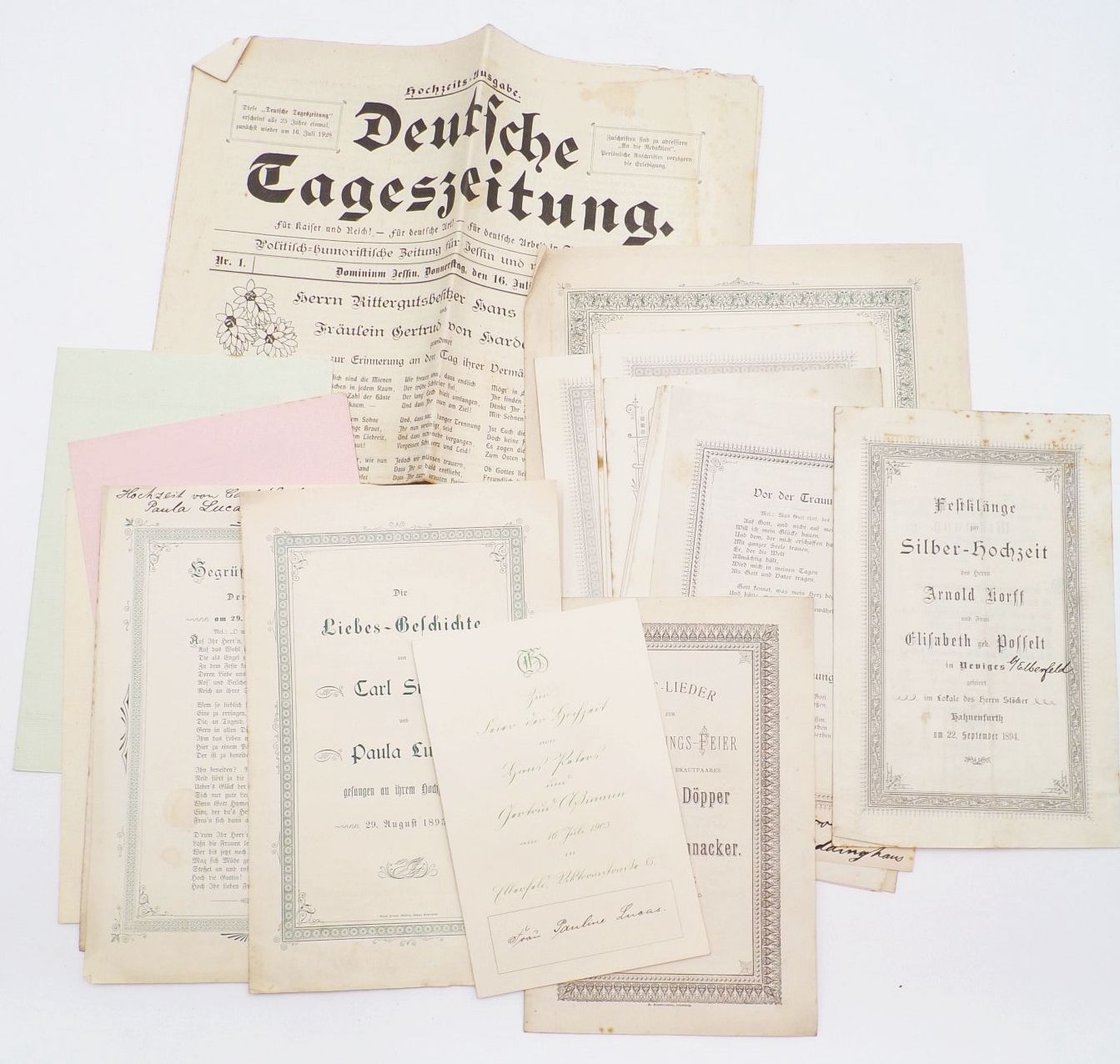 Hochzeit Elberfeld Zeitung Programme Speisekarte um 1900 