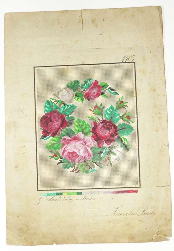 Konvolut Stickerei Vorlagen Handgemalt Grünthal Verlag Amalie Roch Handarbeit 1900er 